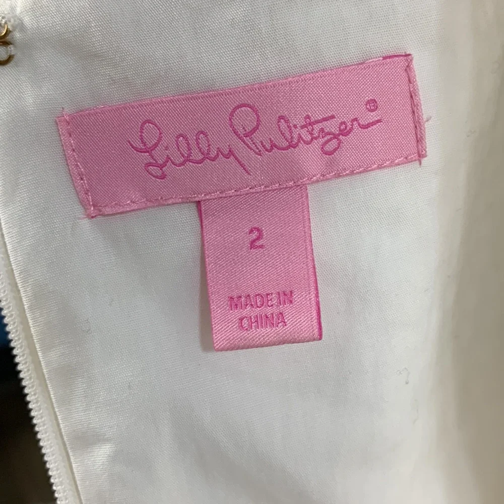 Lilly Pulitzer Suzette White Cotton Shift Dress with Gold Braid Trim - Picture 4 of 8